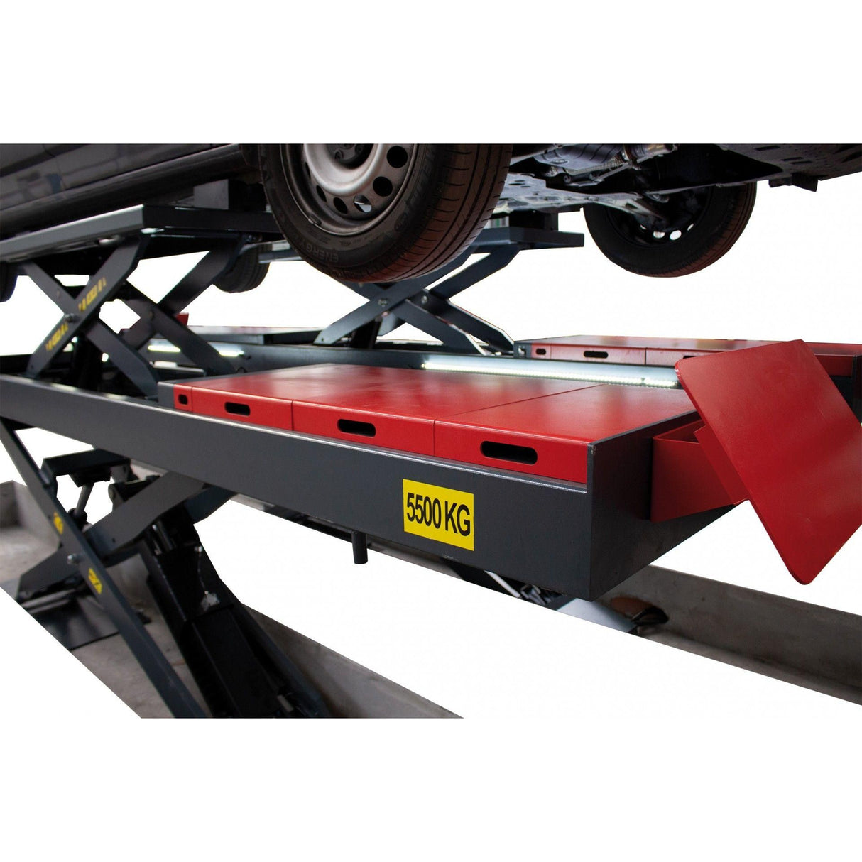 KROFtools Unterflur 5.5t Profi Scherenhebebühne mit integriertem Achsfreiheber, LED Beleuchtung / Radfreiheber / 5500kg 400V Hebebühne / hydraulische Scherenhebebühne Modell 9822 - Tools.de TP Profishop GmbH