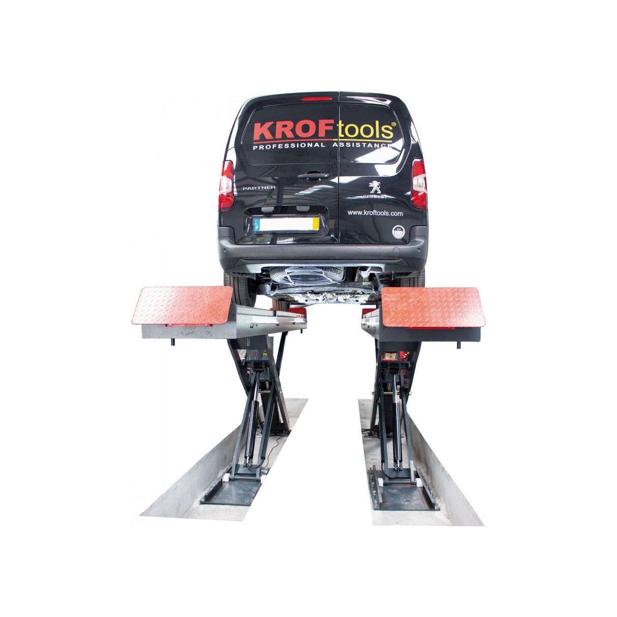 KROFtools Unterflur 5.5t Profi Scherenhebebühne mit integriertem Achsfreiheber, LED Beleuchtung / Radfreiheber / 5500kg 400V Hebebühne / hydraulische Scherenhebebühne Modell 9822 - Tools.de TP Profishop GmbH