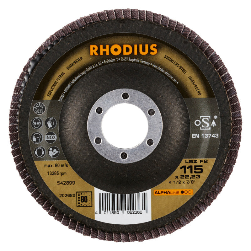 Rhodius Fächerscheibe abgeschrägt Ø115, 22mm, K80 R202680