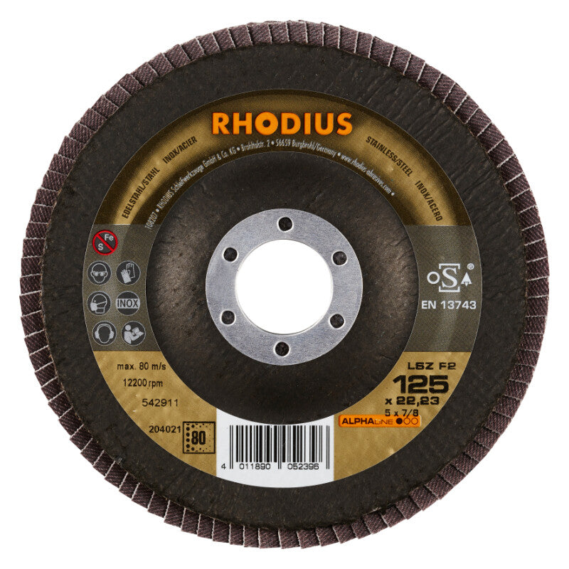 Rhodius Fächerscheibe abgeschrägt Ø125, 22mm, K80 R204021