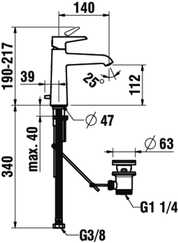 Laufen Einhand-Waschtischmischer VAL chrom 140 mm ohne Ablaufgarnitur – Einhandhebelmischer für 1 Hahnloch