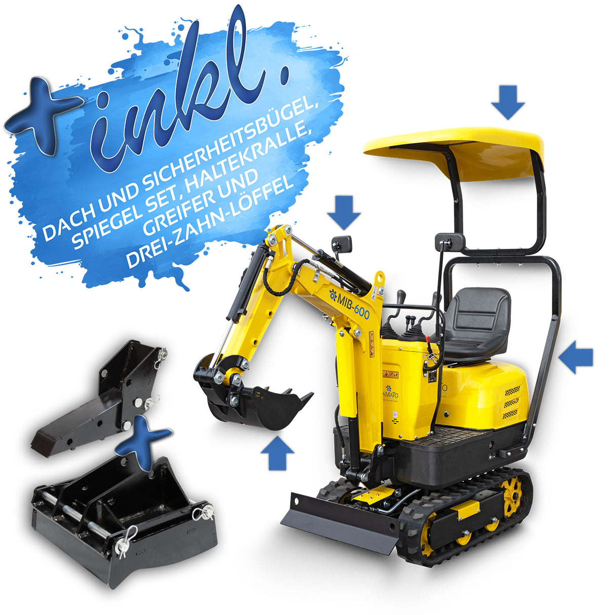 BAMATO Minibagger MIB-600 inkl. Zubehörsatz
