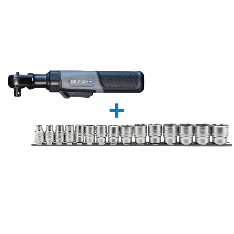 Mini 3/8" Knarrenschlüssel wiederaufladbar + 3/8" Steckschlüsselschiene, 15dlg