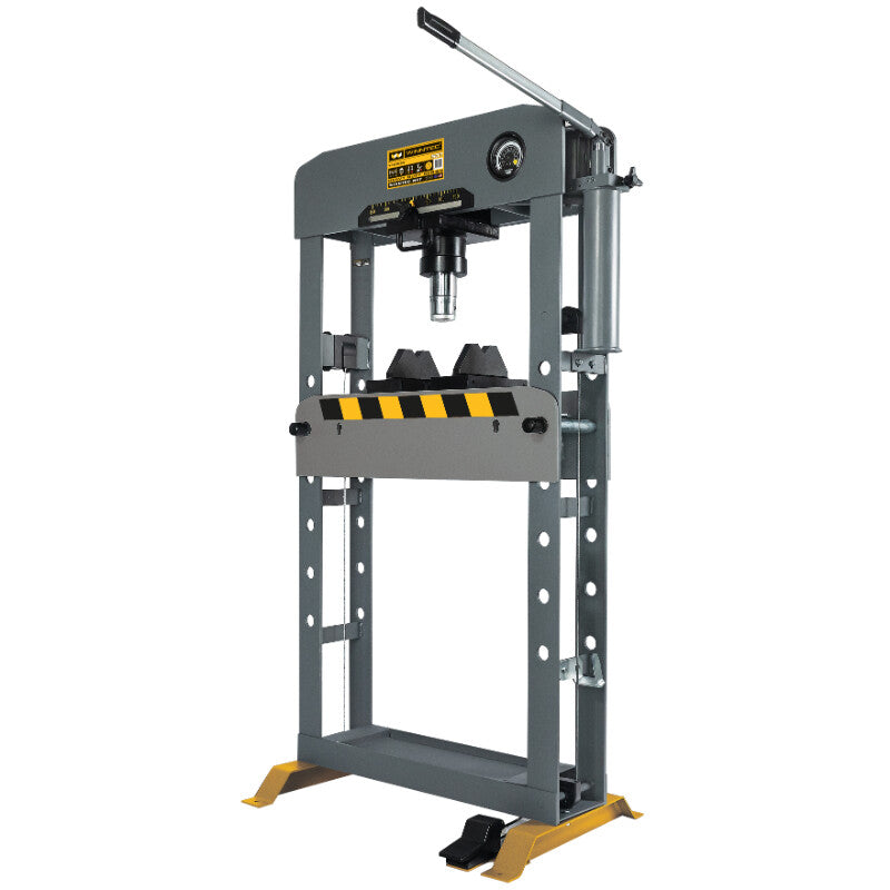 Presse, 50 t, 2 Geschwindigkeiten, Fuß- und Handbedienung, verstellbarer Zylinder L+R