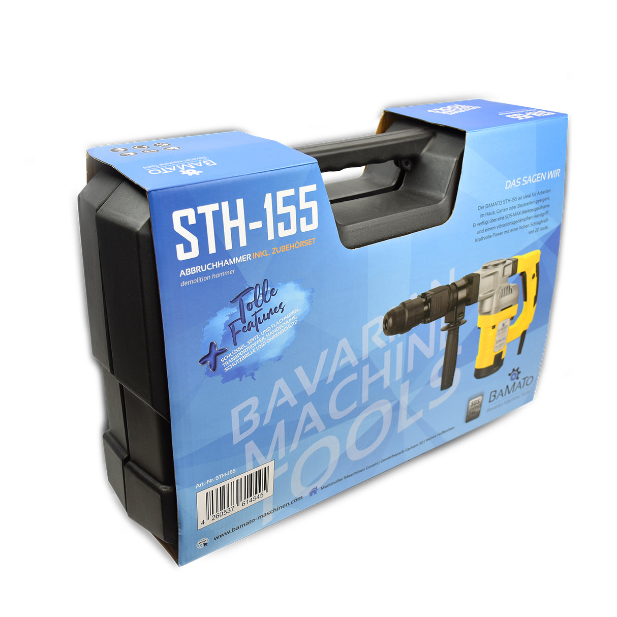 BAMATO STH-155 Meißelhammer / Abbruchhammer mit 7-teiligem Zubehörsatz