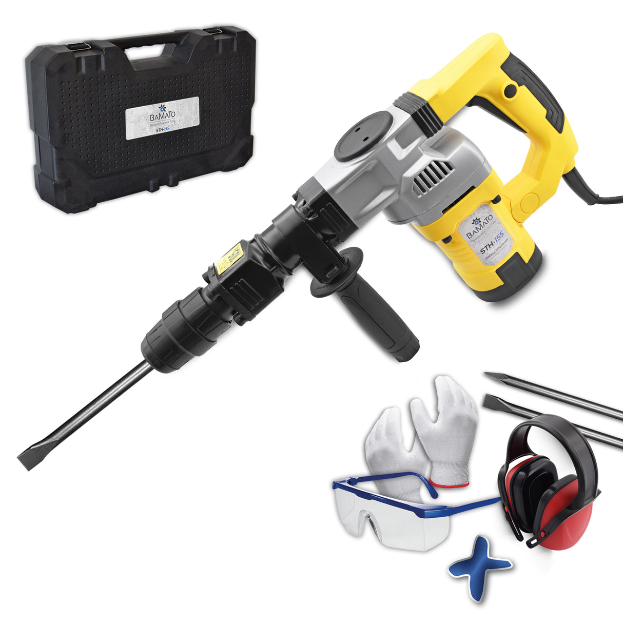BAMATO STH-155 Meißelhammer / Abbruchhammer mit 7-teiligem Zubehörsatz