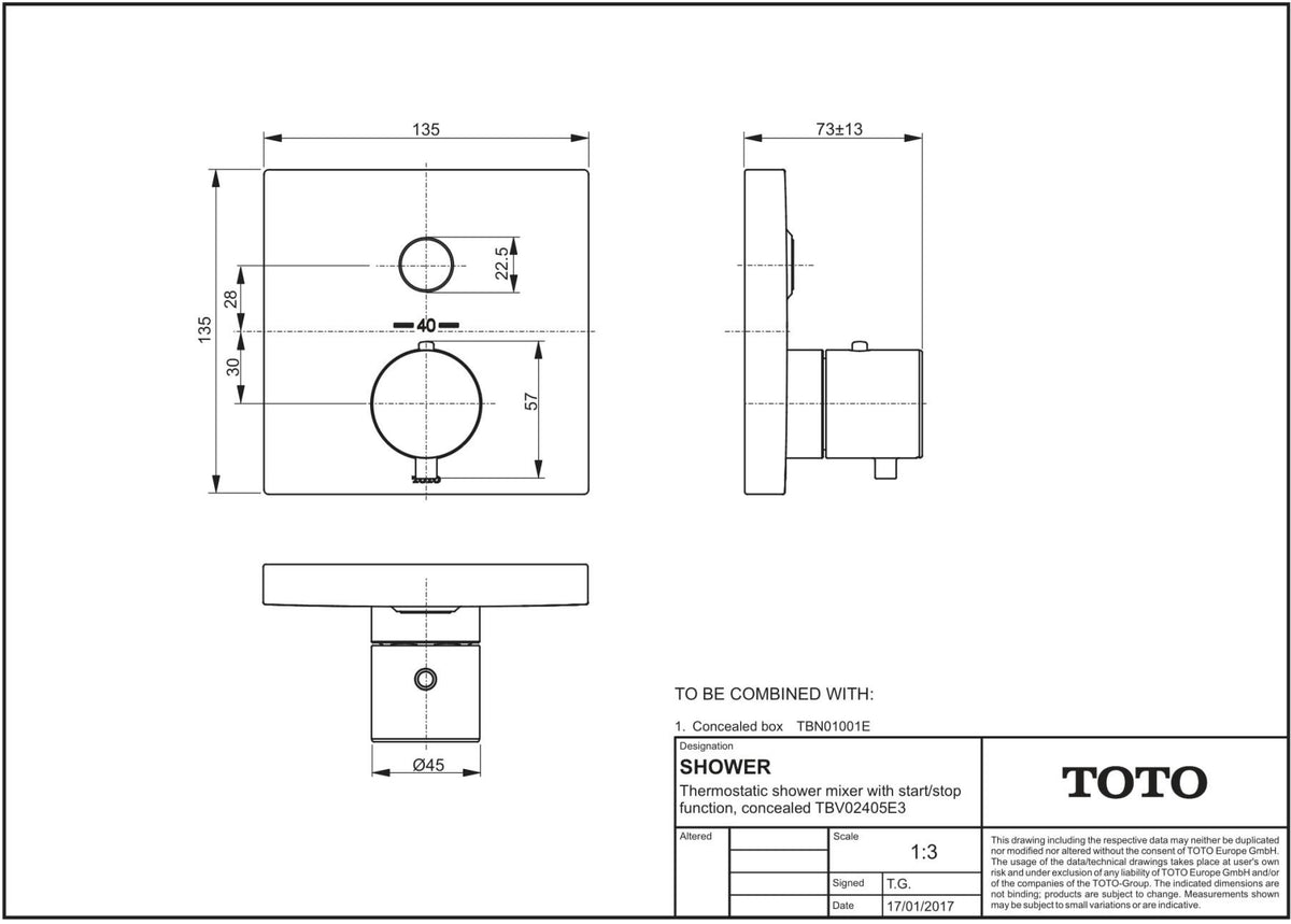 TOTO Brausethermostat Unterputz mit Start/Stopp-Funktion chrom – thermostatische Präzision