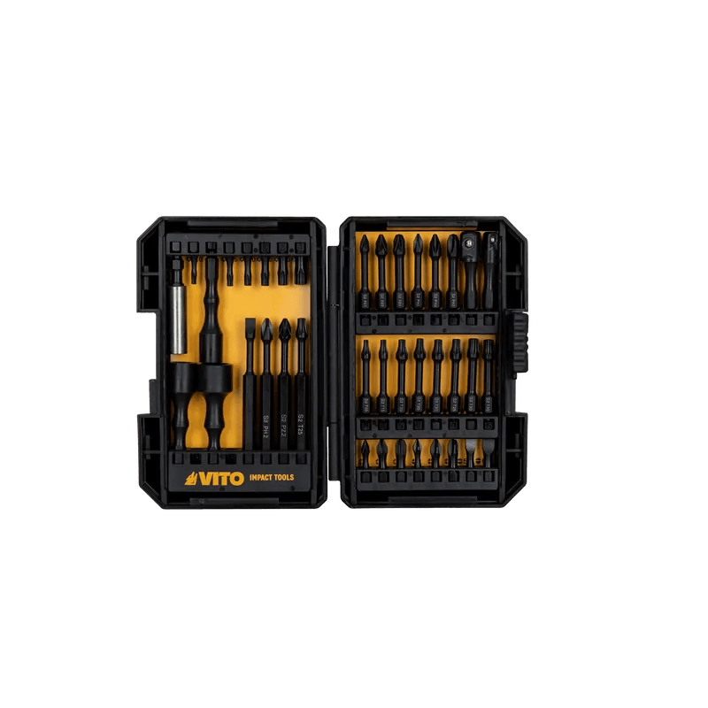 VITO 38-teiliges Schlag-Bit-Set aus S2-Stahl - mit Adapter, Schlitz-Bits, Phillips-Bits, Torx-Bits, Pozidrive-Bits - Pro Power - VIBI38 - Tools.de TP Profishop GmbH