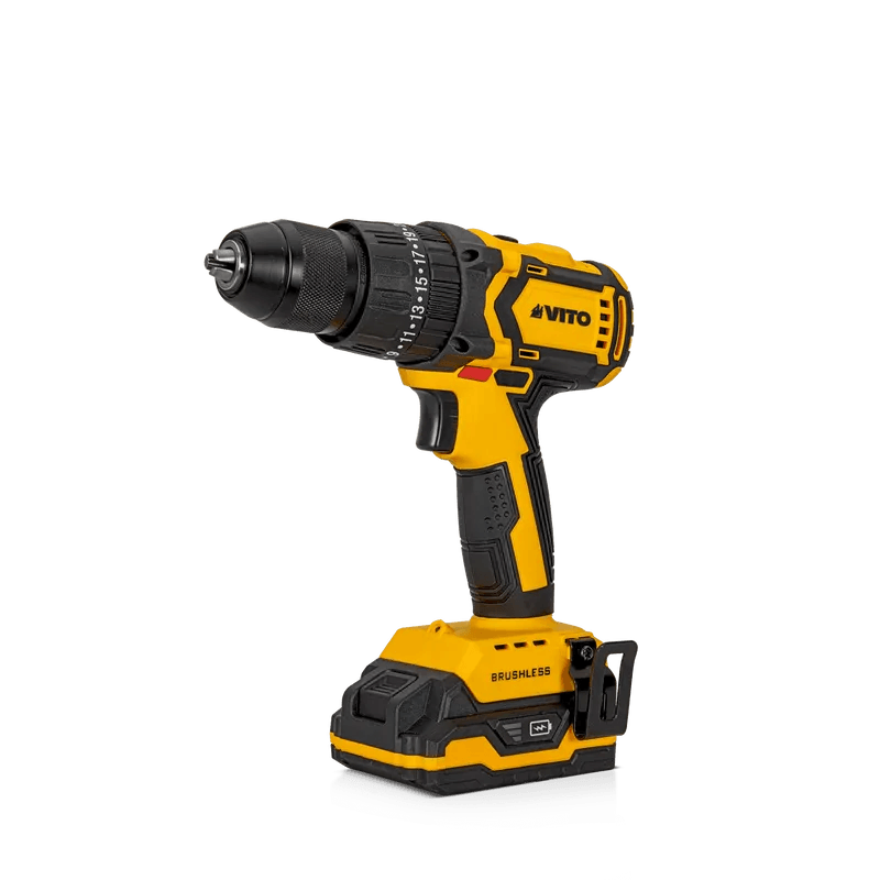 VITO Akku-Bohrschrauber mit bürstenlosem Motor 20V - 2 Geschwindigkeitsstufen, Lithium-Ionen-Akku, Schnellstoppfunktion - Pro Power - VIBBSFL20 - Tools.de TP Profishop GmbH