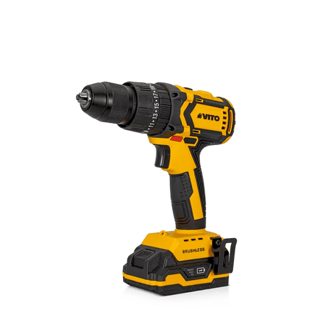 VITO Akku-Bohrschrauber mit bürstenlosem Motor 20V - 2 Geschwindigkeitsstufen, Lithium-Ionen-Akku, Schnellstoppfunktion - Pro Power - VIBBSFL20 - Tools.de TP Profishop GmbH