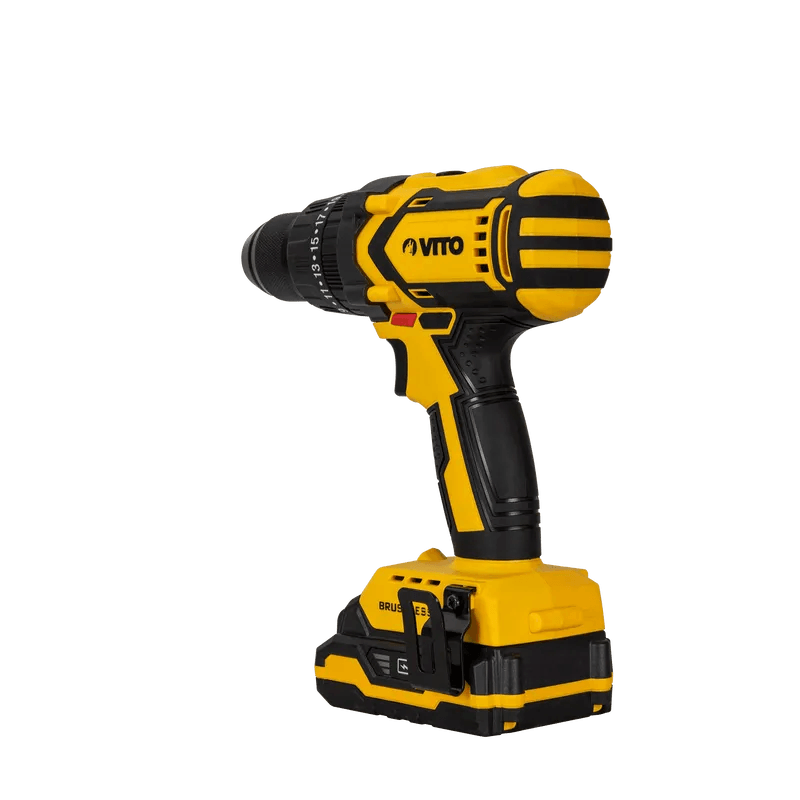 VITO Akku-Bohrschrauber mit bürstenlosem Motor 20V - 2 Geschwindigkeitsstufen, Lithium-Ionen-Akku, Schnellstoppfunktion - Pro Power - VIBBSFL20 - Tools.de TP Profishop GmbH