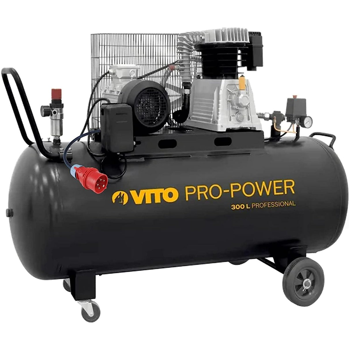 VITO Black Series Kompressor 300 Liter 10 Bar 400V 5.5 PS - 10bar Betriebsdruck (max. 12bar) - 560L/Min - Luftkompressor 300L Kessel - Ölgeschmiert - 2-Zylinder Druckluftkompressor (300B) - Tools.de TP Profishop GmbH