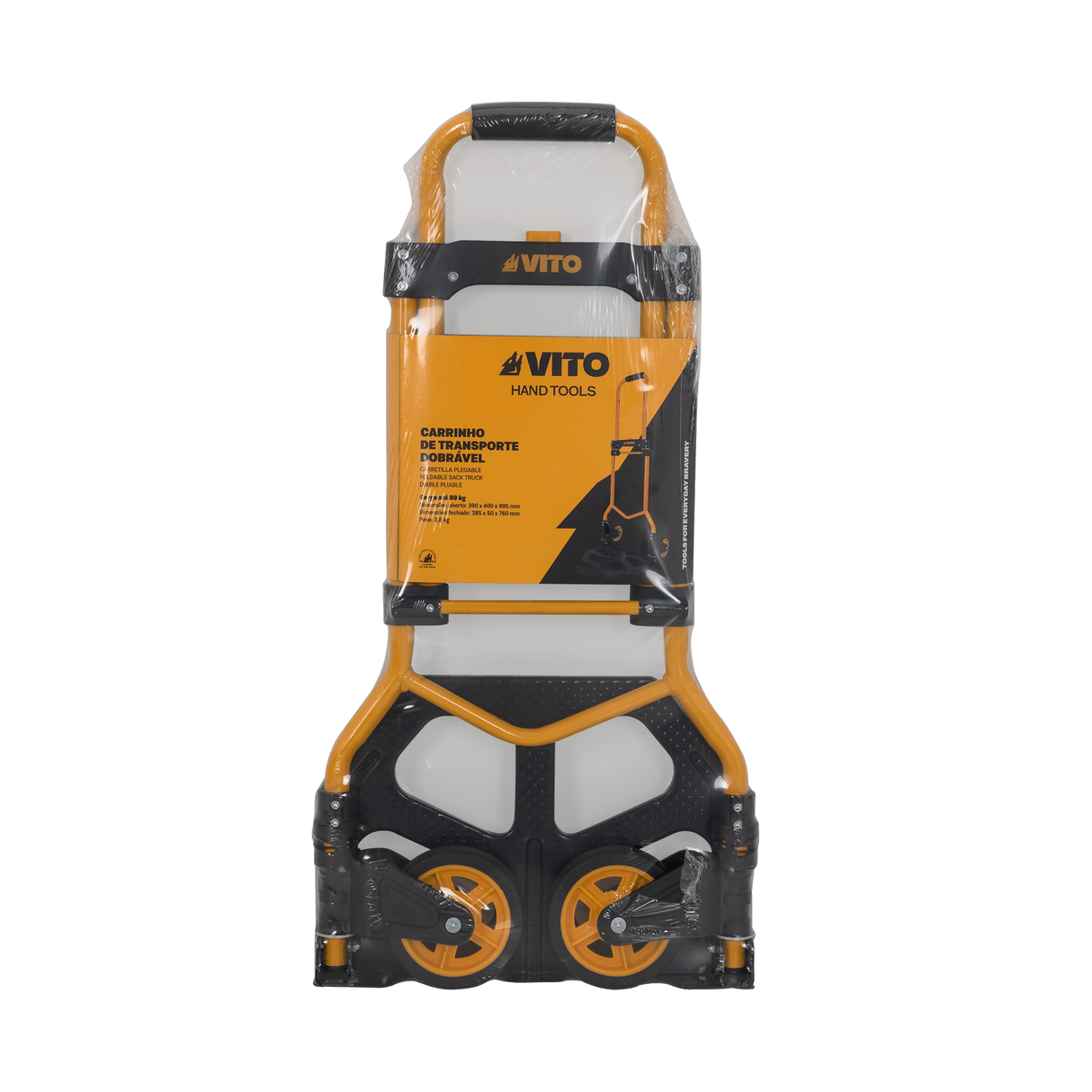 VITO Faltbare Sackkarre | 80kg Tragkraft | Handkarre zum klappen - Transportkarre | klappbar | Tragkraft 80 kg | robuste Sackkarre | große Schaufel | Stapelkarre mit Vollgummi-Bereifung VICTD80 - Tools.de TP Profishop GmbH