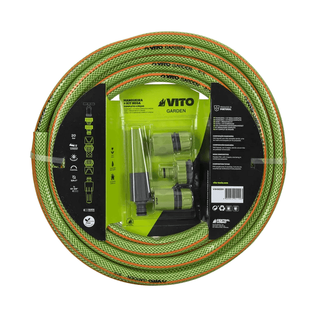 VITO Gartenschlauch-Set 20 Meter - Ø 15 mm (5/8 “) - 20 bar - Komplettes Bewässerungs-Kit mit Schlauch und Schnellkupplungszubehör - Garden - VIK6020 - Tools.de TP Profishop GmbH