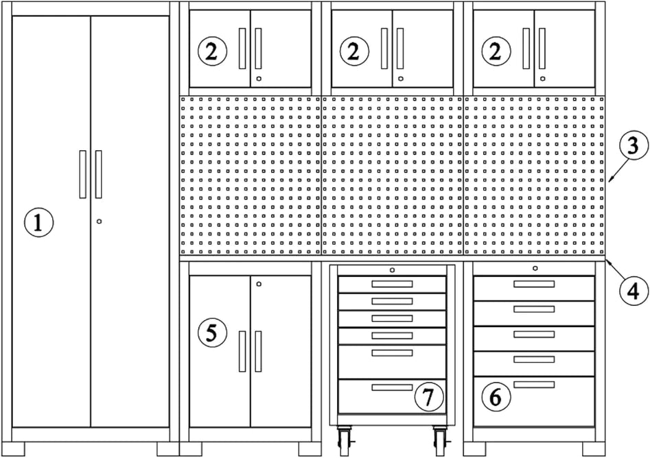 VITO Männerküche - 27-tlg. Eck-Werkstatteinrichtung-Set mit Schubladen ca. 677x50x200cm