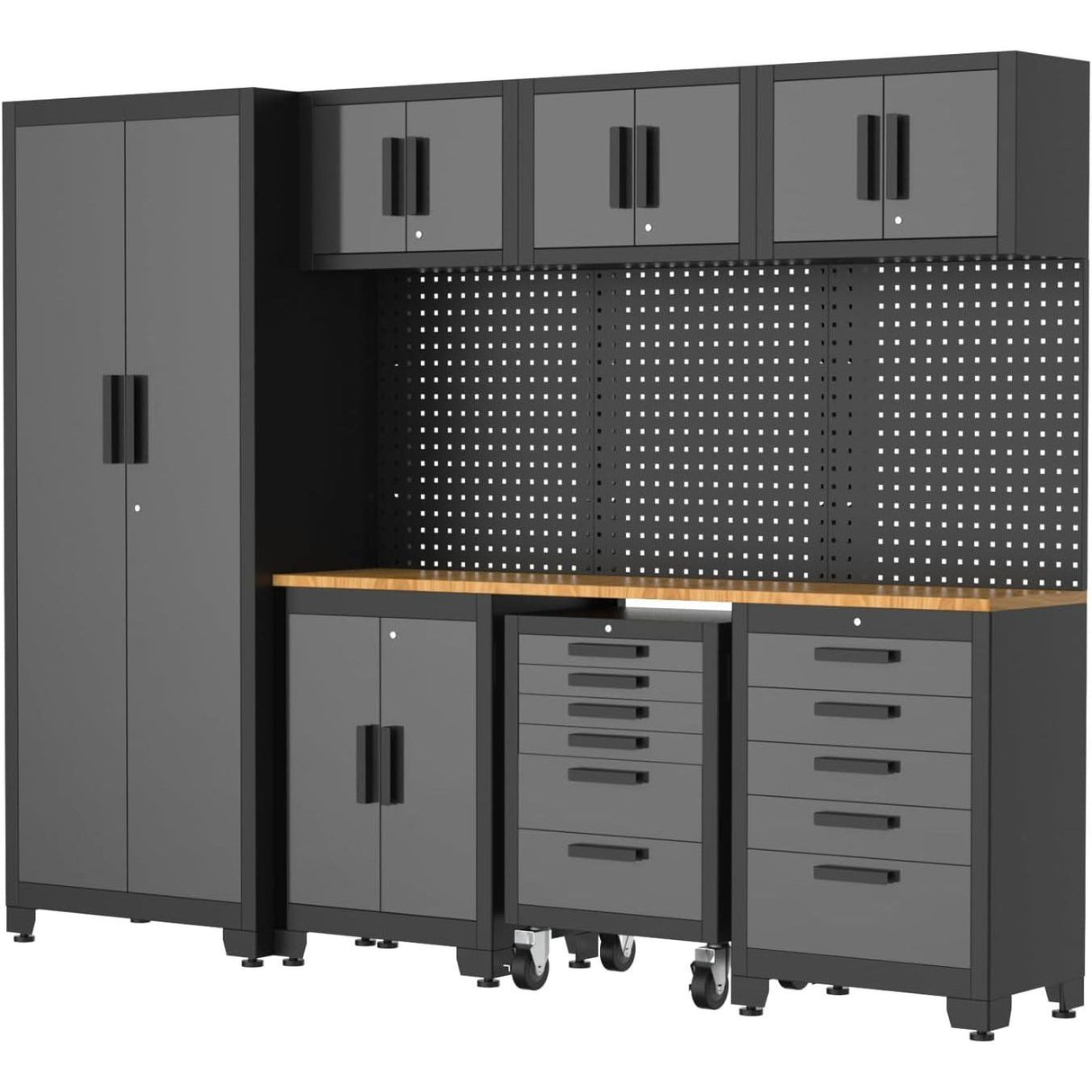 VITO Männerküche - 24-tlg Werkstatteinrichtungs Set mit Schubladen ca. 534 x 50 x 200 cm, Garage Werkstatteinrichtung, Werkbank, Werkzeugschrank, Werkbank mit Holzarbeitsplatte - (VIAGCSET2) - Tools.de TP Profishop GmbH