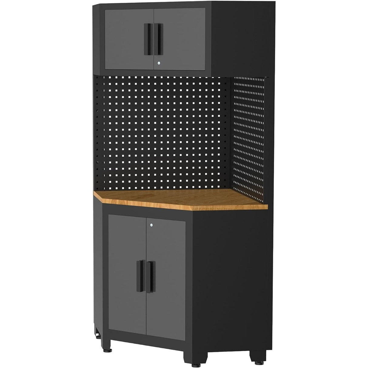 VITO Männerküche - 27-tlg Eck Werkstatteinrichtungs Set mit Schubladen ca. 677 x 50 x 200 cm, Garage Werkstatteinrichtung, Werkbank, Werkzeugschrank, Werkbank mit Holzarbeitsplatte - (VIAGC2SETC) - Tools.de TP Profishop GmbH