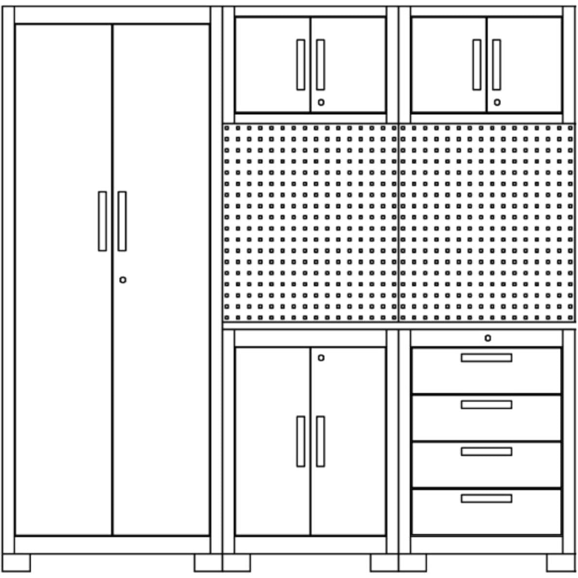 VITO Männerküche - 8-TLG Werkstatteinrichtung Set mit Schubladen ca. 198 x 50 x 200 cm, Garage Werkstatteinrichtung, Werkbank, Werkzeugschrank, Werkbank mit Holzarbeitsplatte - (VIAGC) - Tools.de TP Profishop GmbH