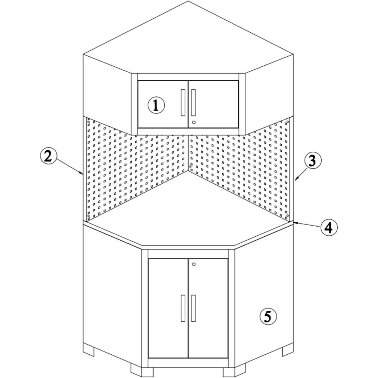 VITO Männerküche - Eckmodul - Werkstatteinrichtungs Set mit Schubladen 5-TLG ca. 83.5 x 83.5 x 200 cm, Garage Werkstatteinrichtung, Werkzeugschrank, Werkbank mit Holzarbeitsplatte - (VIACGC) - Tools.de TP Profishop GmbH
