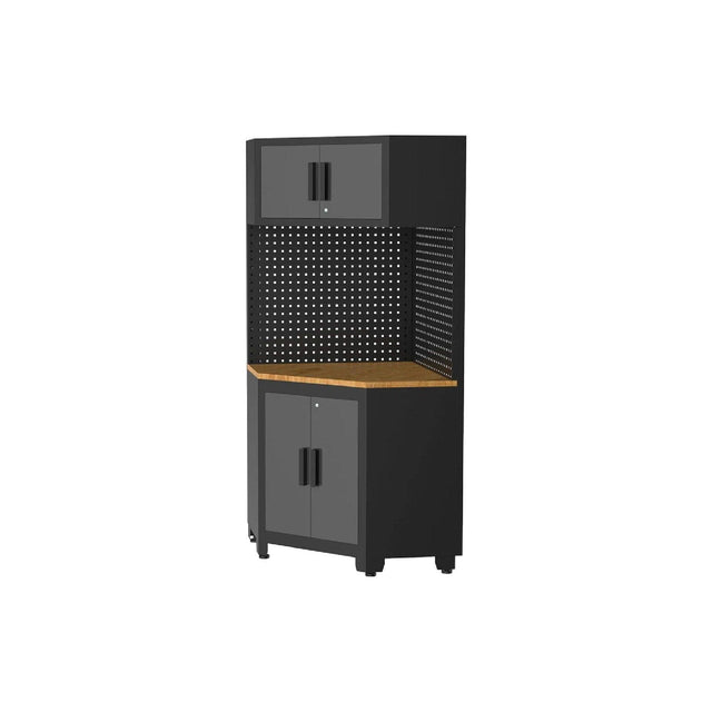 VITO Männerküche - Eckmodul - Werkstatteinrichtungs Set mit Schubladen 5-TLG ca. 83.5 x 83.5 x 200 cm, Garage Werkstatteinrichtung, Werkzeugschrank, Werkbank mit Holzarbeitsplatte - (VIACGC) - Tools.de TP Profishop GmbH