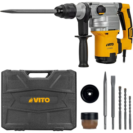 VITO SDS-Max Bohrhammer, 1050W 9Joule Abbruchhammer VIMP1050P, 0-3750 ipm 0-480U/Min, Anti-Vibration, Einstellung der Meißelposition; Sicherheits-Kupplungsvorrichtung, 26mm Bohrleistung in Beton - Tools.de TP Profishop GmbH