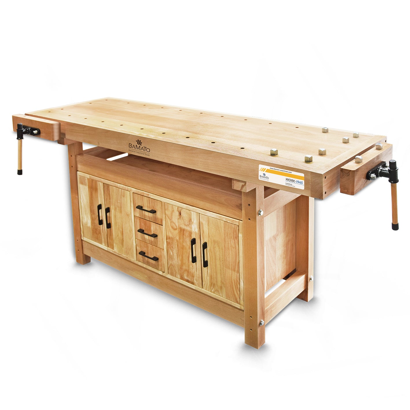 BAMATO WORK-1945 Werkbank mit Einbauschrank aus Massivholz