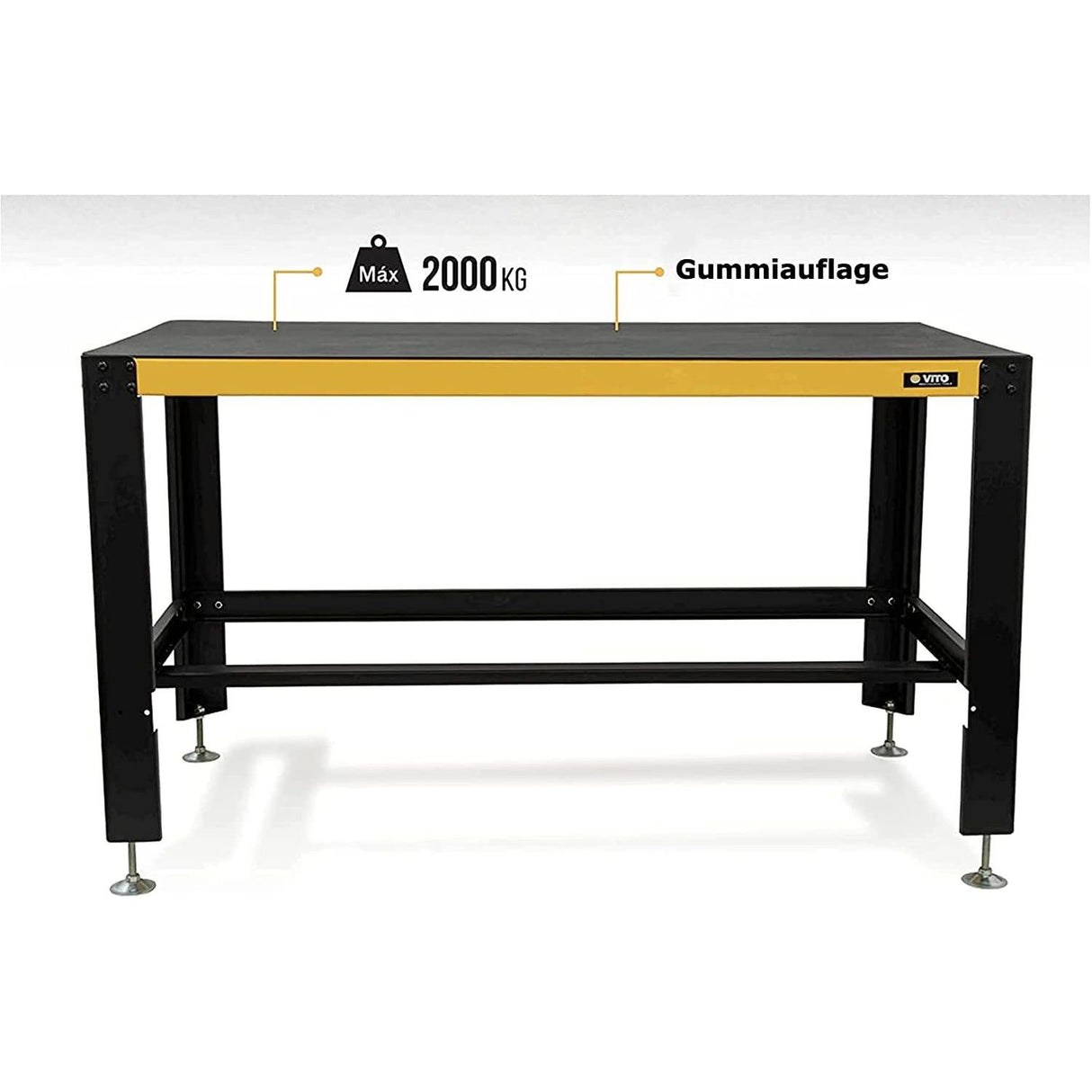 VITO Profi Stabile Werkbank mit Schubladen - bis 2000kg belastbar - Kratz- und schlagfesten Pulverbeschichtung 1500x900x780mm - Höhe einstellbar von ca. 88 bis 92 cm - Profi Werkstattausrüstung VITO - Tools.de TP Profishop GmbH