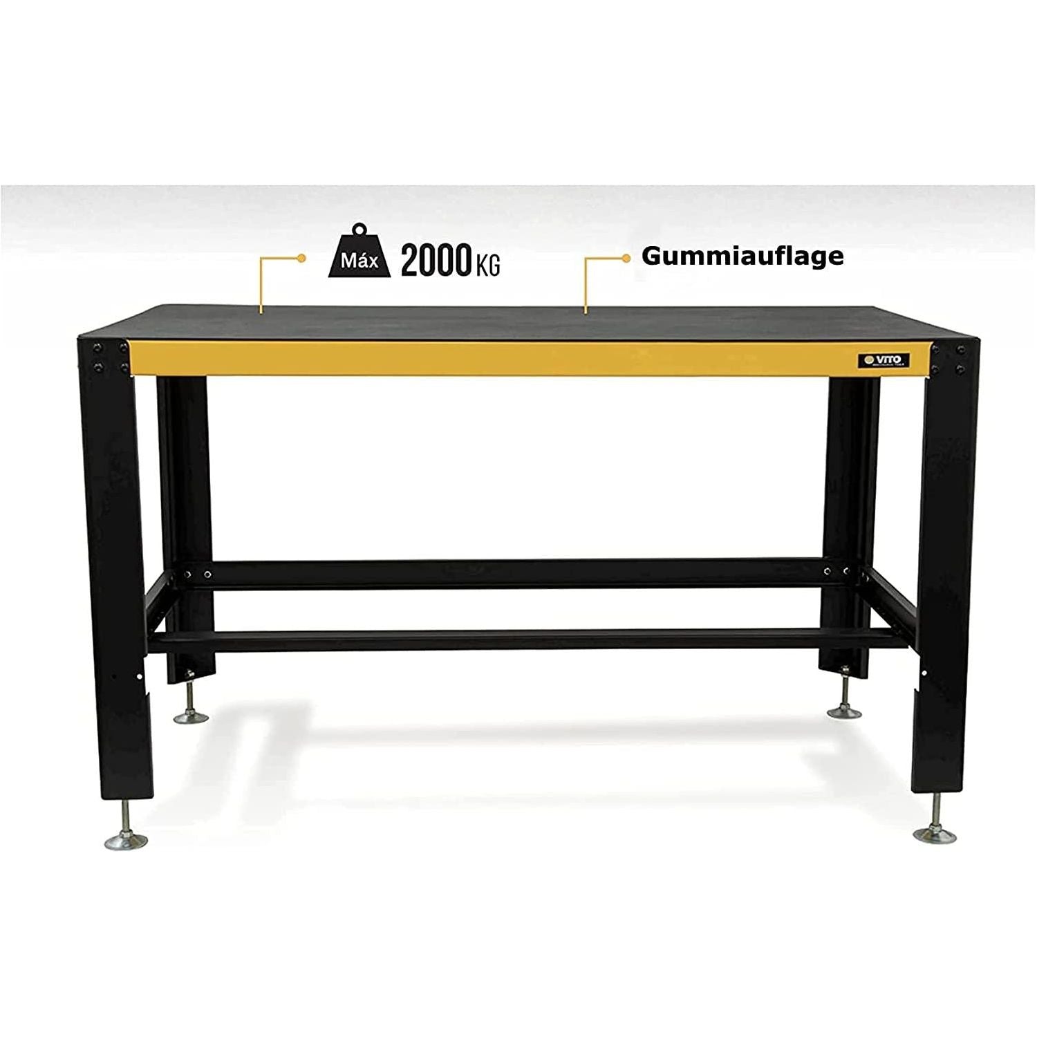 VITO Profi Stabile Werkbank mit Schubladen - bis 2000kg belastbar - Kratz- und schlagfesten Pulverbeschichtung 1500x900x780mm - Höhe einstellbar von ca. 88 bis 92 cm - Profi Werkstattausrüstung VITO - Tools.de TP Profishop GmbH