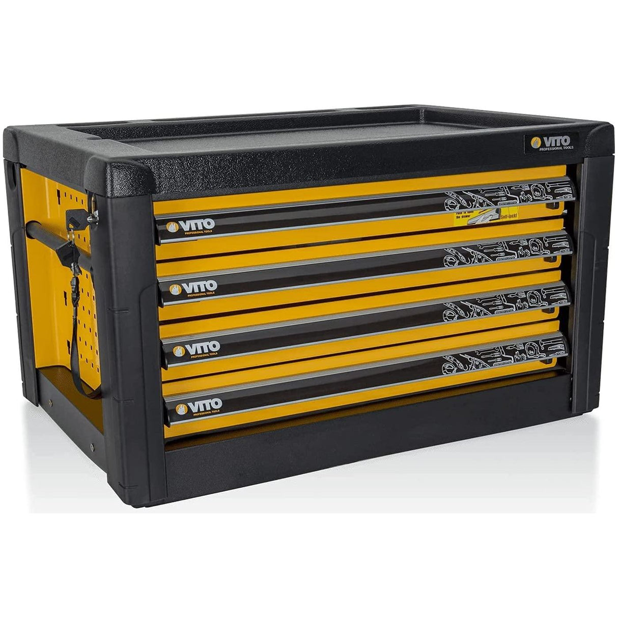 VITO Profi Stabile Werkbank mit Schubladen - bis 2000kg belastbar - Kratz- und schlagfesten Pulverbeschichtung 1500x900x780mm - Höhe einstellbar von ca. 88 bis 92 cm - Profi Werkstattausrüstung VITO - Tools.de TP Profishop GmbH