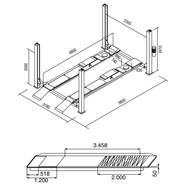 Cascos Vier Säulen Hebebühne 4000 kg 4,8 m Achsvermessungsbühne 3m Antriebsbreite - 13380 - Tools.de TP Profishop GmbH