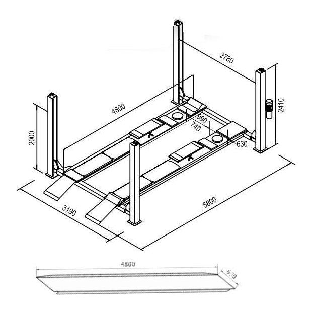 Cascos Vier Säulen Hebebühne 4000 kg 4,8 m flat Modell - 13381 - Tools.de TP Profishop GmbH