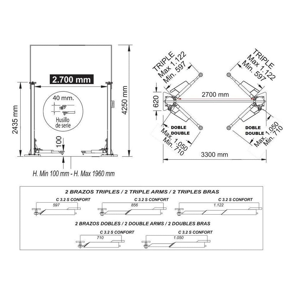 Cascos Zwei Säulen Spindel Hebebühne 3200 kg bodenlos Confort - 13120SC - Tools.de TP Profishop GmbH
