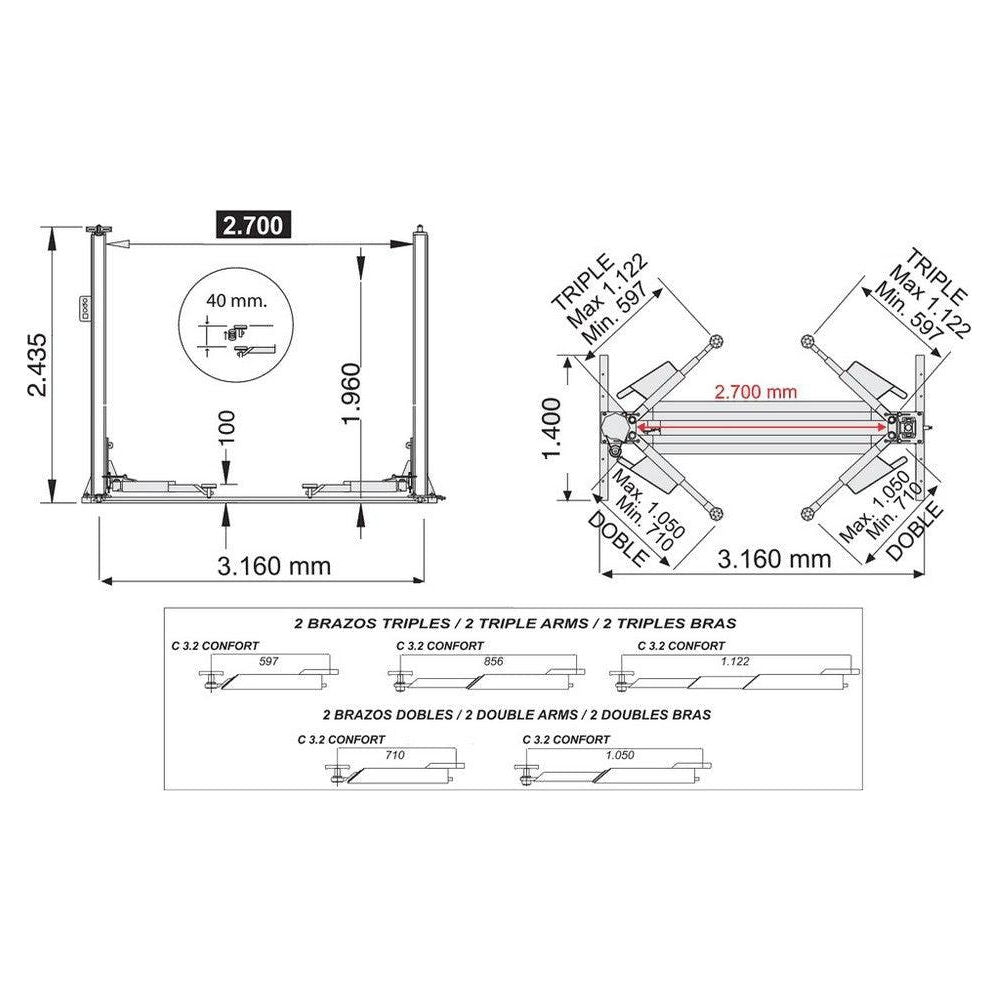 Cascos Zwei Säulen Spindel Hebebühne 3200kg Comfort 13120C - Tools.de TP Profishop GmbH