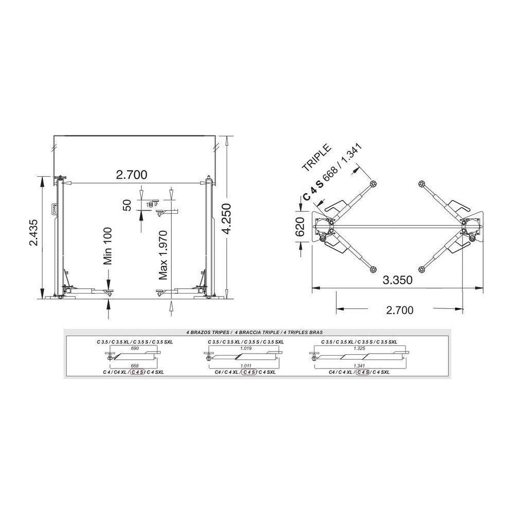 Cascos Zwei Säulen Spindel Hebebühne 4000kg bodenlos Confort 13194S - Tools.de TP Profishop GmbH