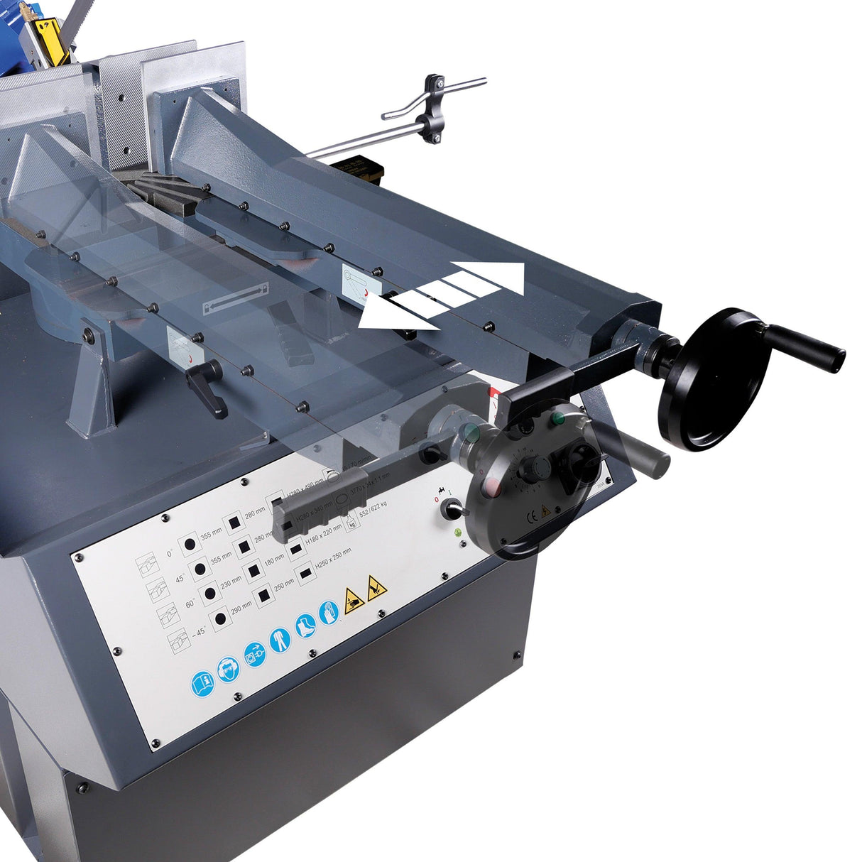 Cowley Profi Metallbandsäge, Bandsäge Hydraulisch 355 mm 400V - Automatischer / Hydraulischer Vorschub mit Sägeblattsystem - BS355N - Tools.de TP Profishop GmbH