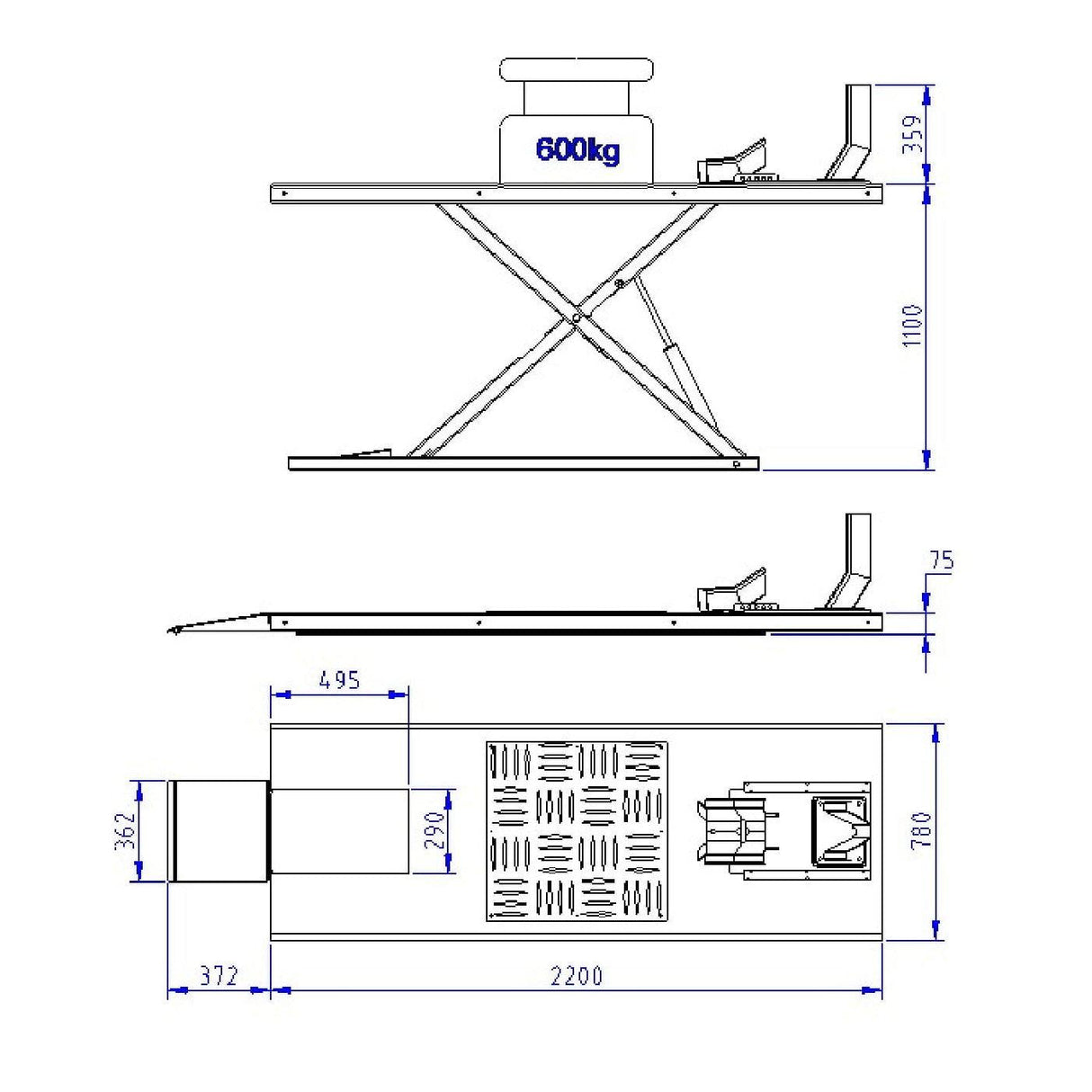 Falco Sollevatori Hubtisch Universal Hebebühne 75mm ultra flach Elektroantrieb 600kg / Profi Scherenbühne MLP60KE - Tools.de TP Profishop GmbH