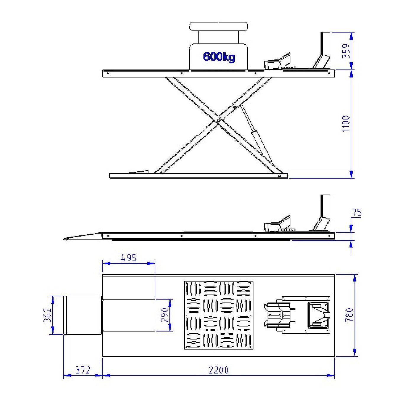 Falco Sollevatori Hubtisch Universal Hebebühne 75mm ultra flach Elektroantrieb 600kg / Profi Scherenbühne MLP60KE - Tools.de TP Profishop GmbH