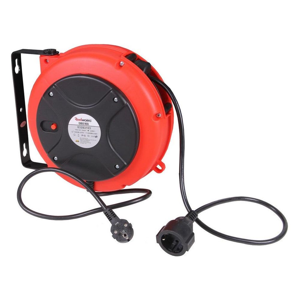 Fluxon Kabeltrommel Automatik 230V 10m 3x1,5mm² Kabelaufroller, Verlängerungskabel Kabelroller - Automatisch Einziehbare Kabeltrommel - CR10V230H - Tools.de TP Profishop GmbH
