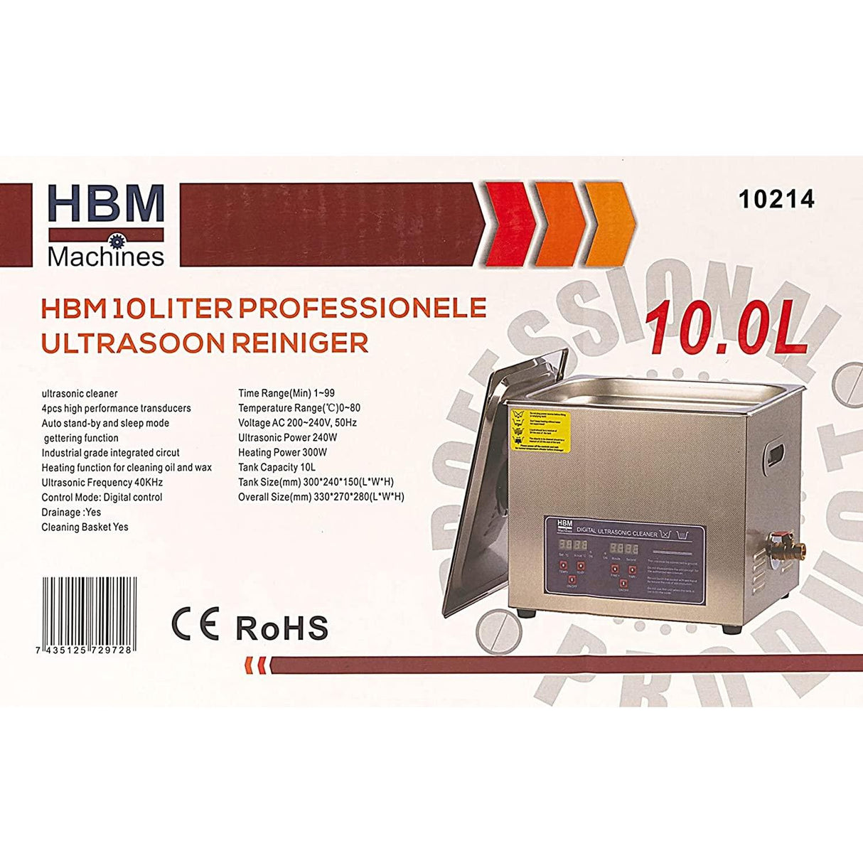 HBM 10L Profi Digital Edelstahl Ultraschallreinigungsgerät Ultraschallreiniger - 10214 - Tools.de TP Profishop GmbH