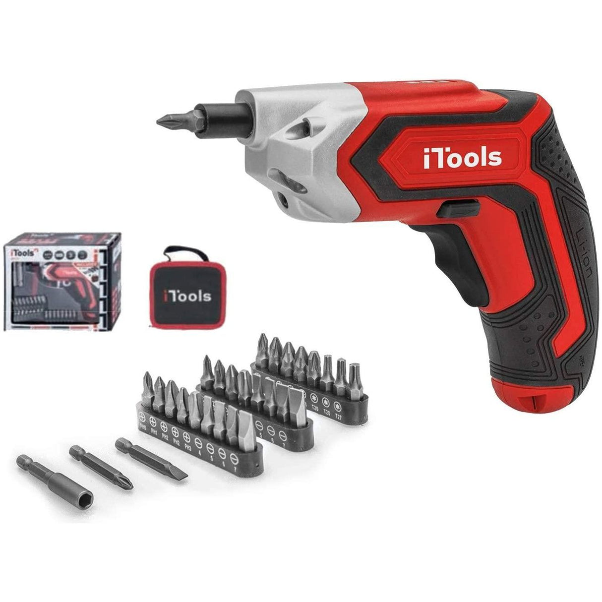 iTools Mini Akkuschrauber Set mit 3,6V Lithium-Ionen Akku und 28-teiligem Profi-Bit-Set - inkl. LED-Arbeitsleuchte und Tasche - ITASFL36A - Tools.de TP Profishop GmbH