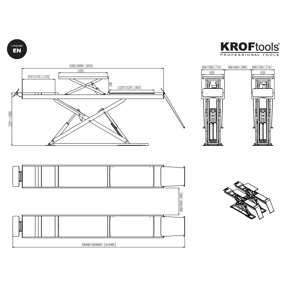 KROFtools 5.5t Profi Scherenhebebühne mit integriertem Achsfreiheber, LED Beleuchtung / Radfreiheber / 5500kg 400V Hebebühne / hydraulische Scherenhebebühne Modell 9823 - Tools.de TP Profishop GmbH