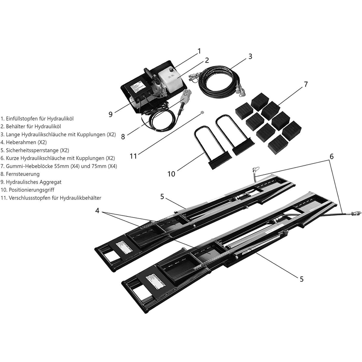 KROFtools Mobile Kfz Hebebühne 2500kg - Mobile Auto Hebebühne mit hydropneumatischem Antrieb 2.5t - 2-teilig - Tools.de TP Profishop GmbH