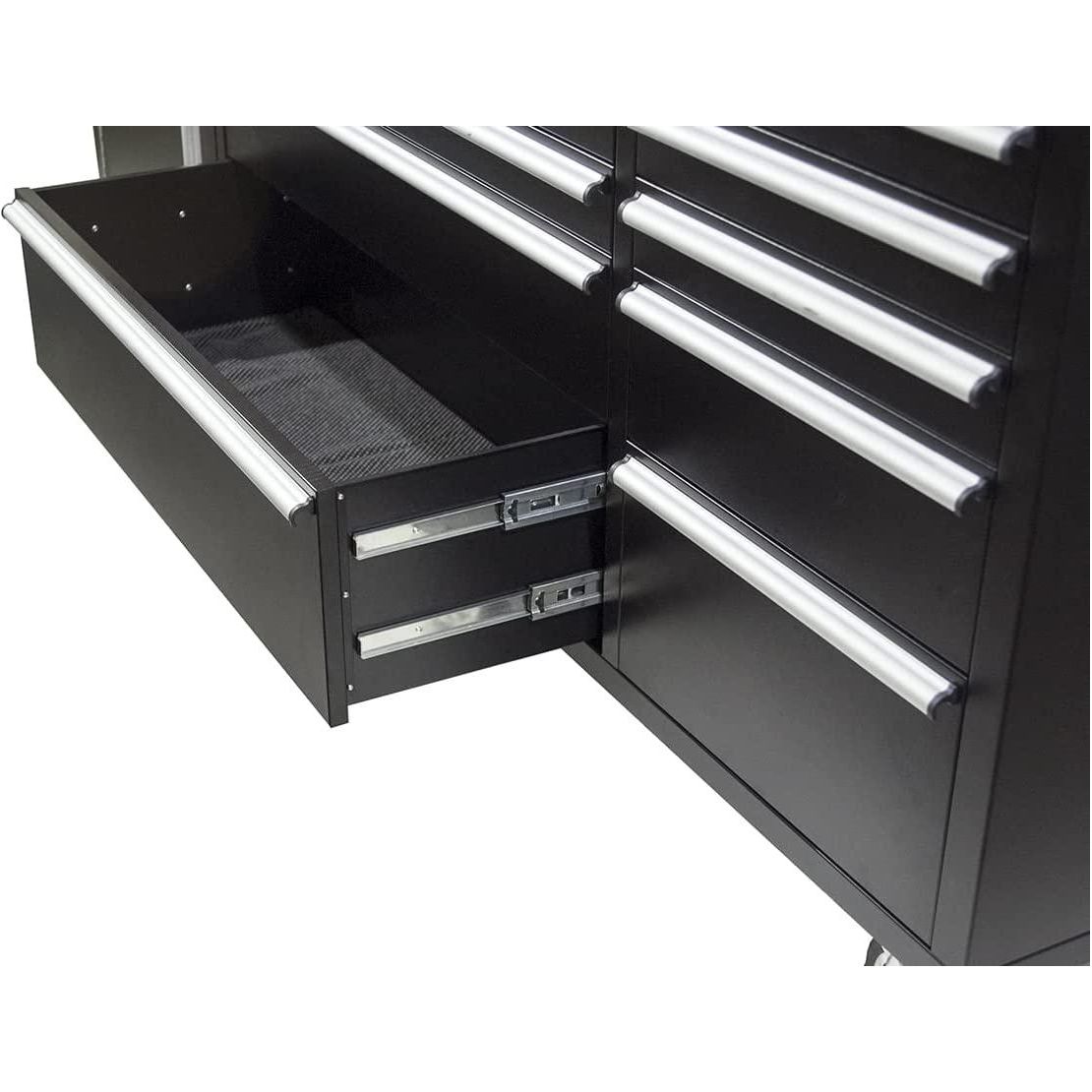 KROFtools Profi 215cm Werkbank mit Schubladen, Werkzeugwagen mit 6 Rollen, fahrbare Werkbank, Massivholzplatte inkl. Rückwand, Haken & Ablagefächer - Tools.de TP Profishop GmbH