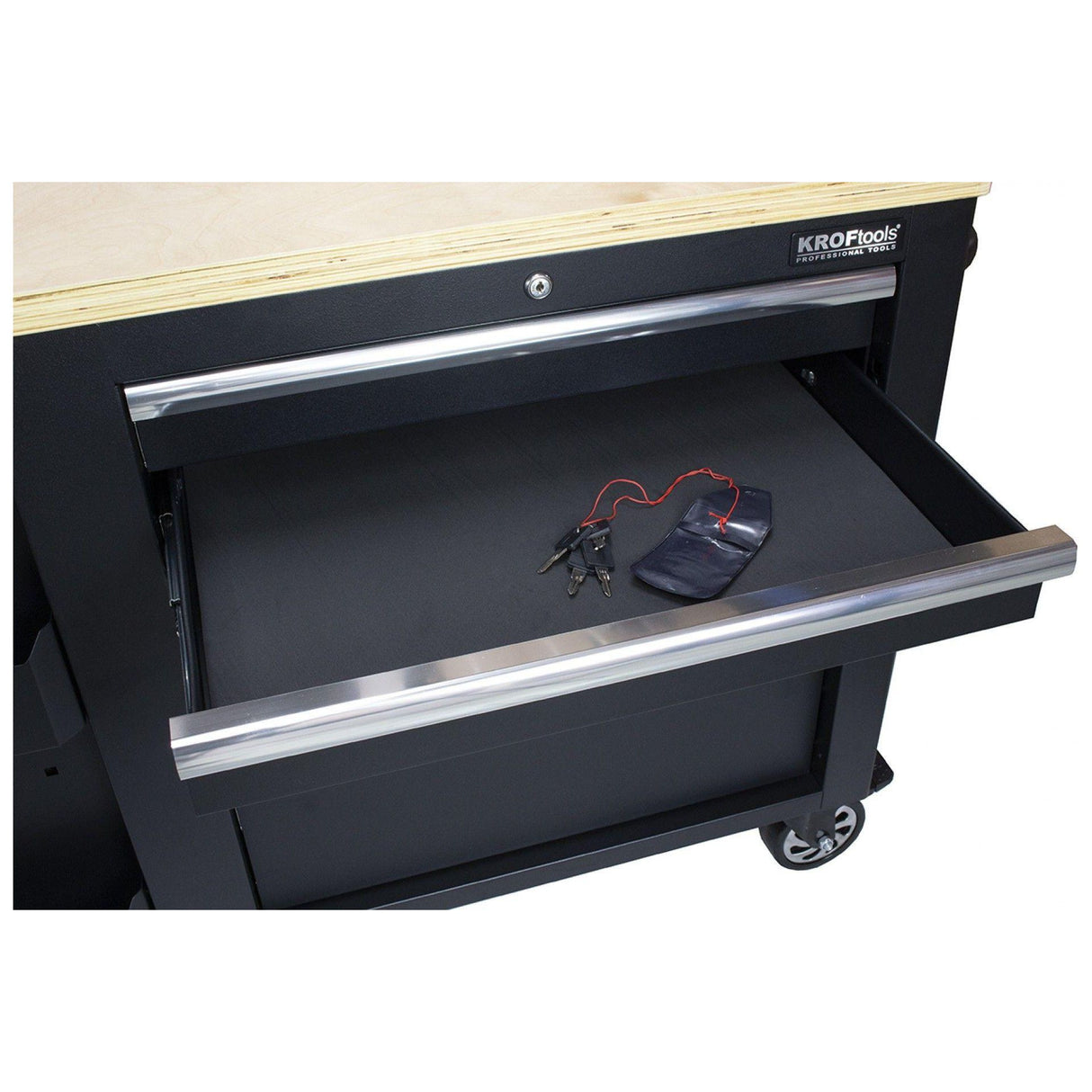 KROFtools Profi fahrbare Werkbank mit Schubladen, 10 Schubladen, 1 Flügeltür, Werkbank mit kleine Lochwand, Werkstattausrüstung Tools.de - Werktisch Montagewerkbank Werkstatttisch - kugelgelagerten Schubladen - Tools.de TP Profishop GmbH