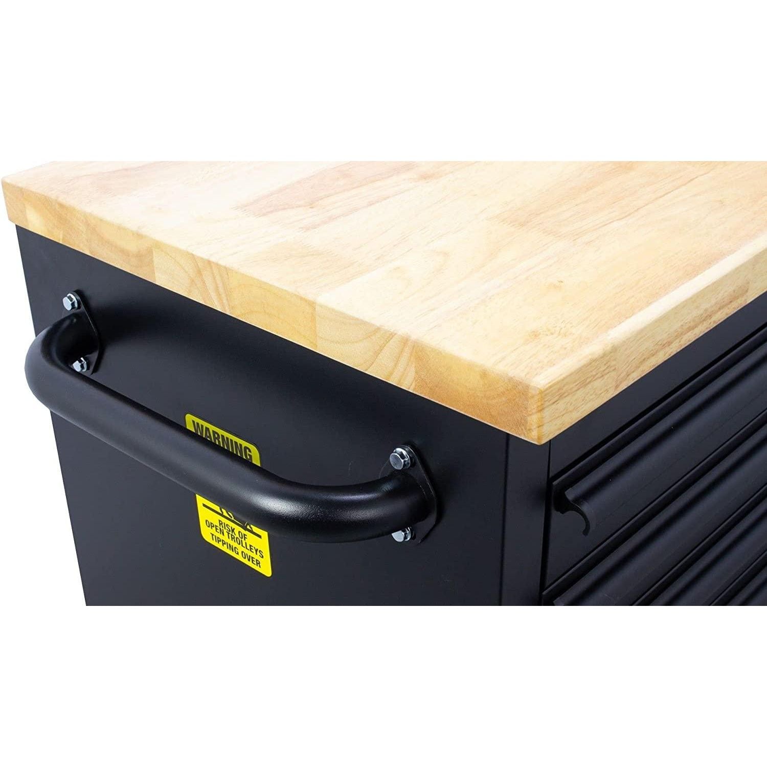 KrofTools Werkbank mit Schubladen 183 cm Werkzeugwagen, fahrbare Werkbank mit 35mm Massivholzplatte, Werkbank mit Rollen und Schubladen, schwarz, Werkbank Werkstatt Black Series - Tools.de TP Profishop GmbH