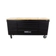 KrofTools Werkbank mit Schubladen 183 cm Werkzeugwagen, fahrbare Werkbank mit 35mm Massivholzplatte, Werkbank mit Rollen und Schubladen, schwarz, Werkbank Werkstatt Black Series - Tools.de TP Profishop GmbH