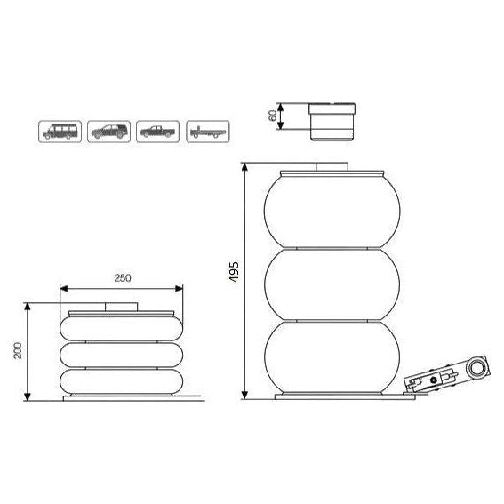 MAMMUTH 3 Luftkissen 200mm - 560mm Wagenheber Pneumatisch / Druckluft-Wagenheber / Kapazität 2 Tonnen ZHL3 - Tools.de TP Profishop GmbH