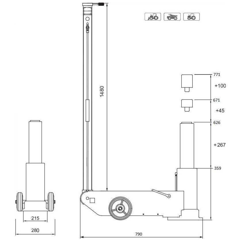 MAMMUTH 30 Tonnen LKW Wagenheber Extra Hoch Lufthydraulisch Rangierwagenheber LKW 30T FJ30AHF - Tools.de TP Profishop GmbH