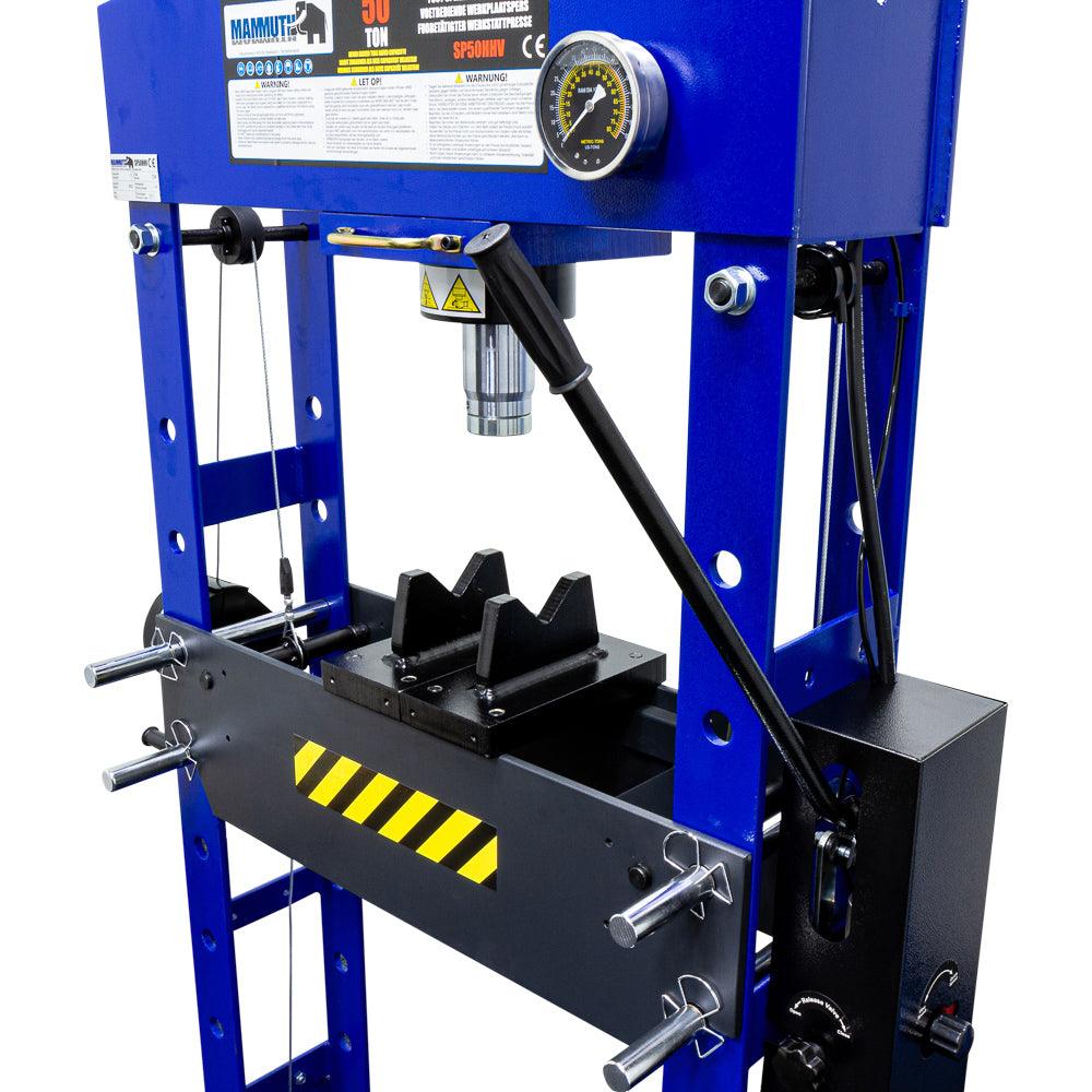 MAMMUTH 50t Werkstattpresse mit Fußpedal und manuelle Betätigung - 50 Tonnen Hydraulikpresse, Industriepresse SP50HHV - Tools.de TP Profishop GmbH