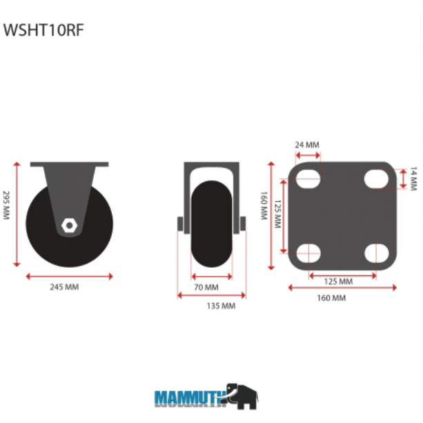 MAMMUTH Bockrolle 800kg 245 x 70mm / Gummi Rolle / Festes Rad WSHT10RF - Tools.de TP Profishop GmbH